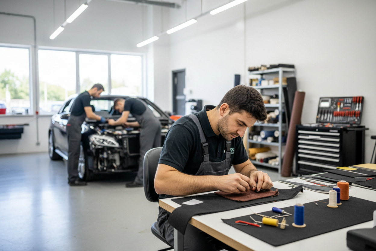 car work shop fixing car interiors 